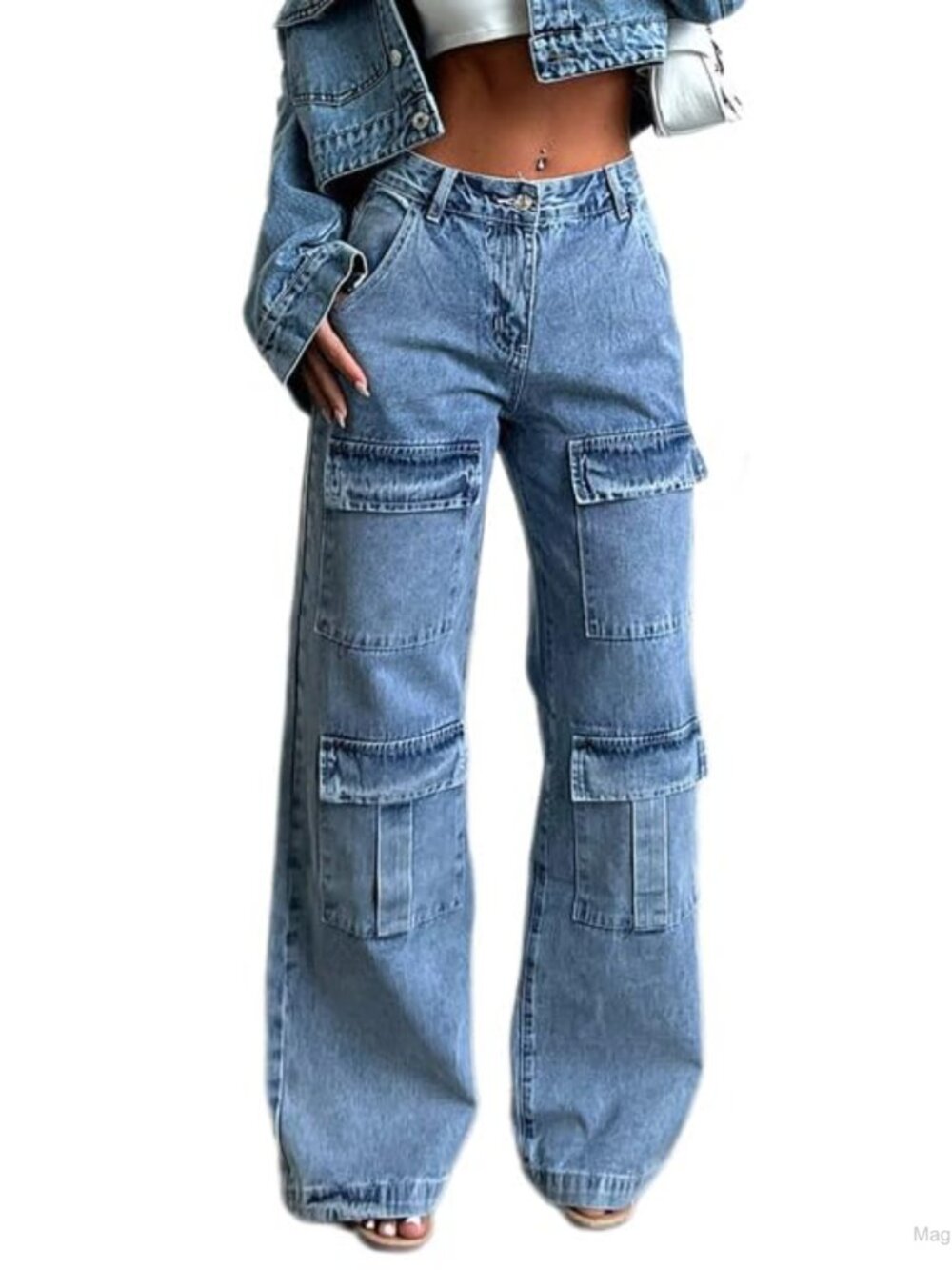 Baggy Wide Leg Cargo Jeans Women Low Rise Denim Pants Streetwear Grunge Emo Y2K